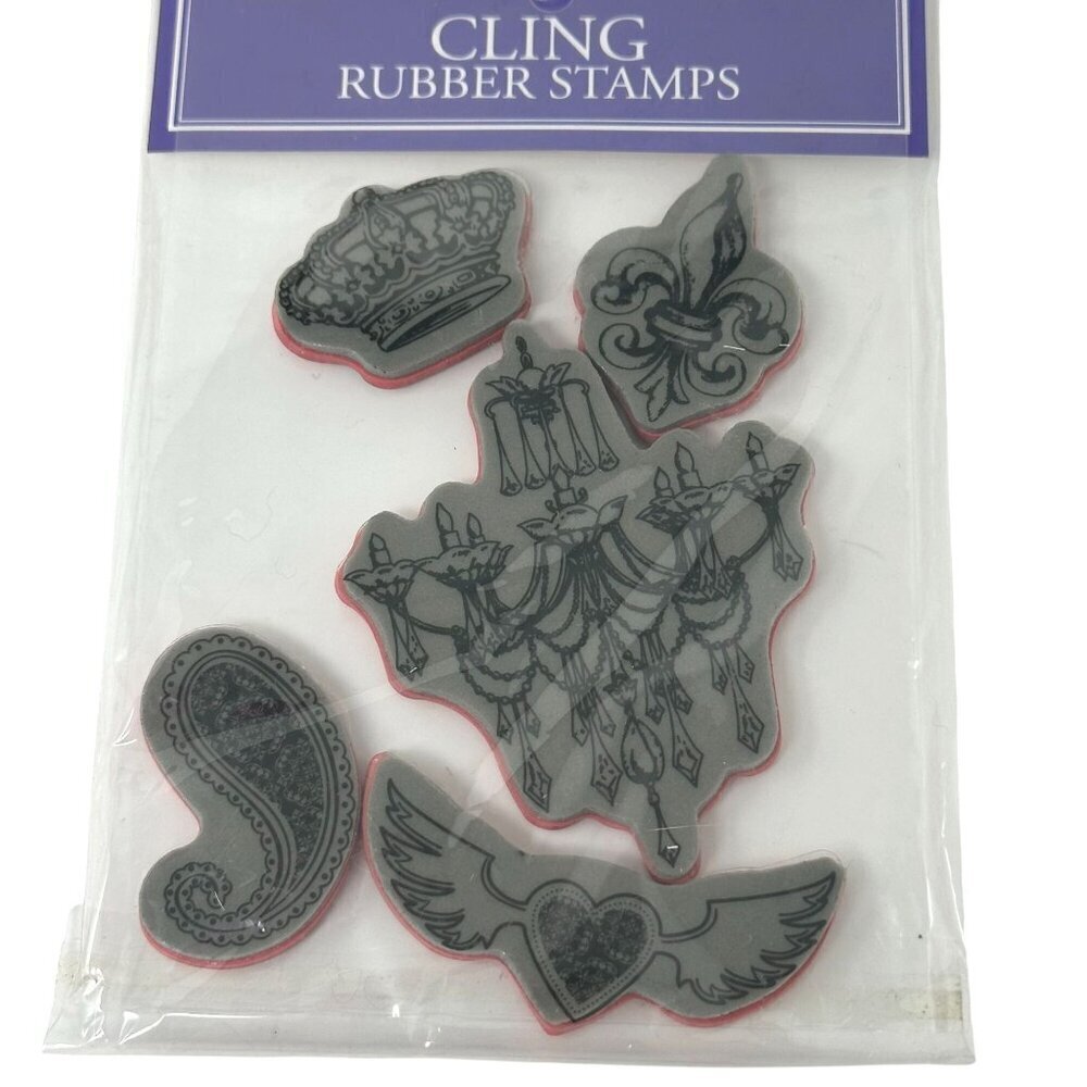 Stampabilities Ornate Icons Cling Rubber Stamp Set Crown Fleur Chandelier Wing H